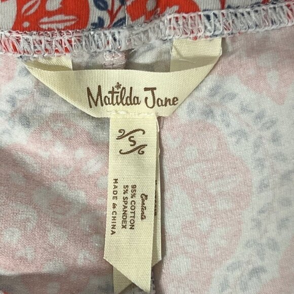 Matilda Jane Womens Size Small Navy & Coral Arabesque Big Heart Capri Leggings - Picture 3 of 3